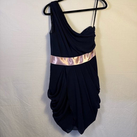 WTOO Watters & Watters Navy Blue One-Shoulder Dress Womens Size 10 - Picture 2 of 6